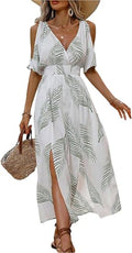 Women's Vacation Beach Hawaiian Dress Summer Tropical Maxi Dresses | Cruise Dresses, Summer Cold Shoulder Dress, Resort Wear, Vacation Outfits, Island Dress